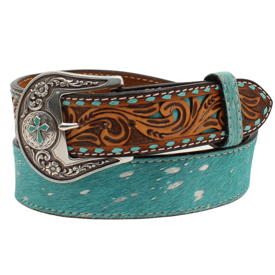 Angel Ranch Calf Hair Turquoise Billet Belt D140001433 – Wild