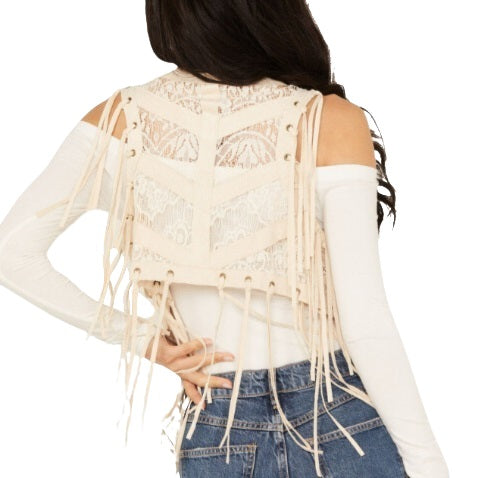 Vocal Lace Fringe Eyelet Women's Vest Y3051V