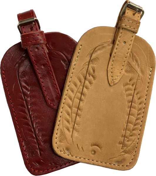 Leather Tooled Luggage Tag Natural 6945