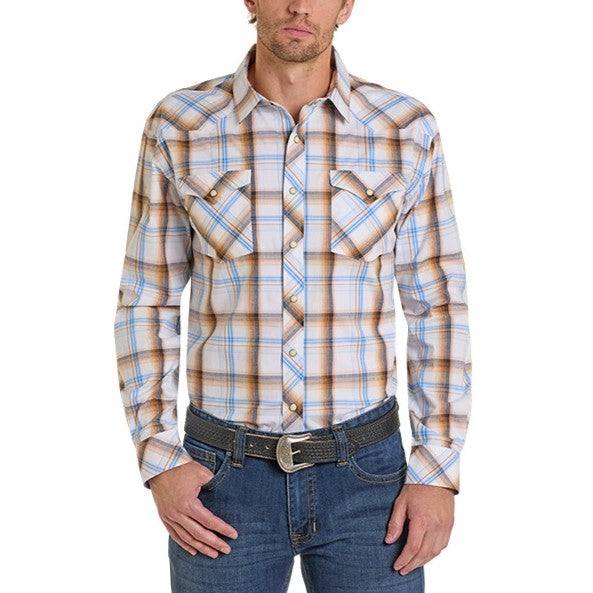 Panhandle Slim Blue & Brown Plaid Men's Western Snap PMN2S06911