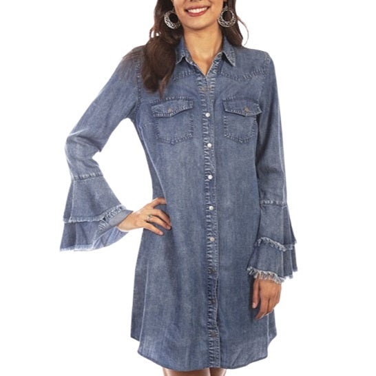 Scully Bell Sleeve Denim Women's Dress HC619 Scully Bell Sleeve Denim Women's Dress HC619