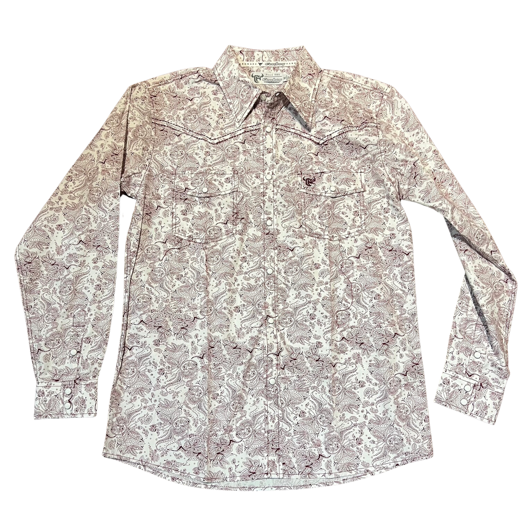 Cowboy Hardware Burgundy Floral Paisley Men's Button Up 125507-120-M