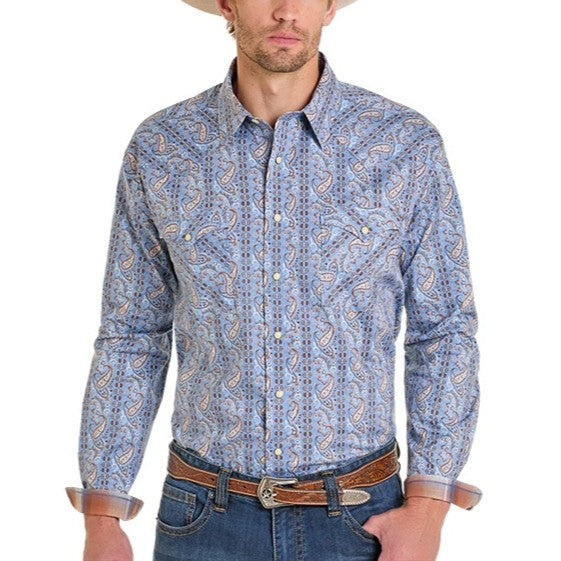 Panhandle Slim Sky Blue Paisley Men's Western Snap RMN2S07077