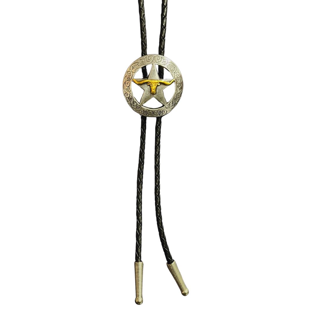 Blue Bayou Star Longhorn Bolo Tie BLK9247G