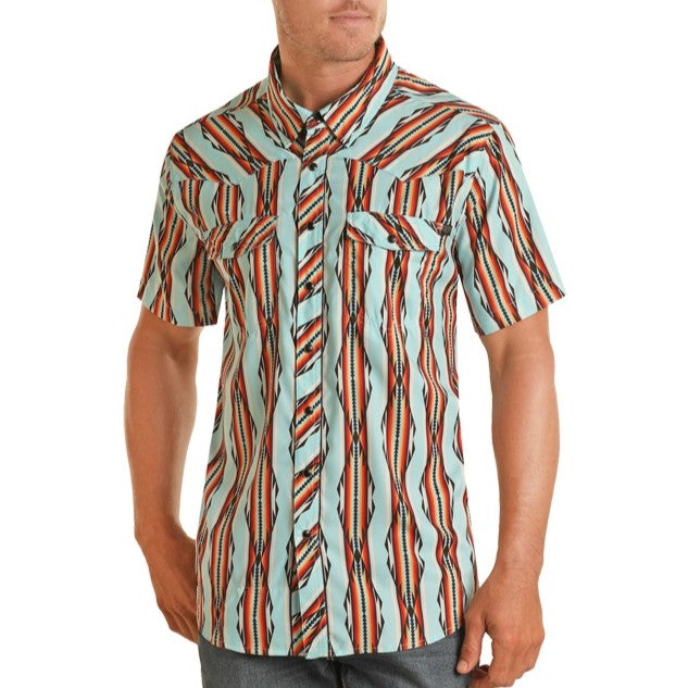 Rock & Roll Aztec Blue Men's Snap Button Up BMN3S04225