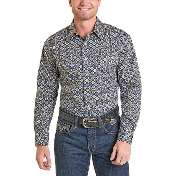 Rock & Roll Geo Print Men's Western Snap SMN2S07403