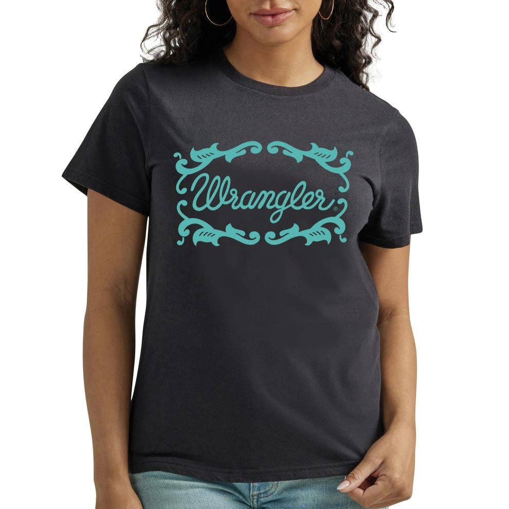 Wrangler Black & Turquoise Women's Tee 112347496