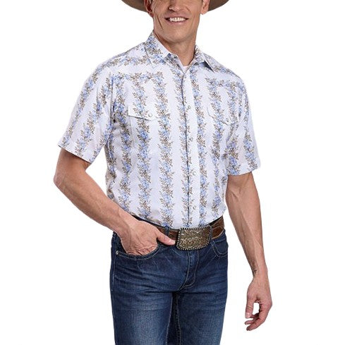 mens short sleeve western dress shirts Roper Floral Stripe Men's Western Snap 01-002-0019-0262 M