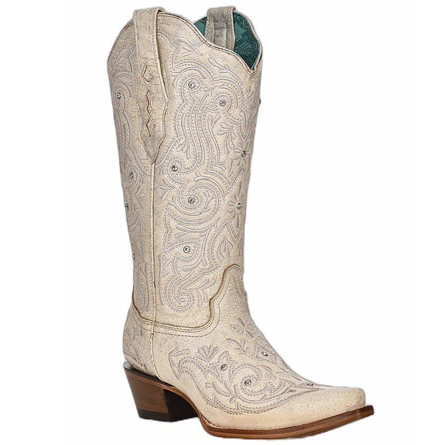 Corral Bone Crystal Embroidery Women's Boot Z5123