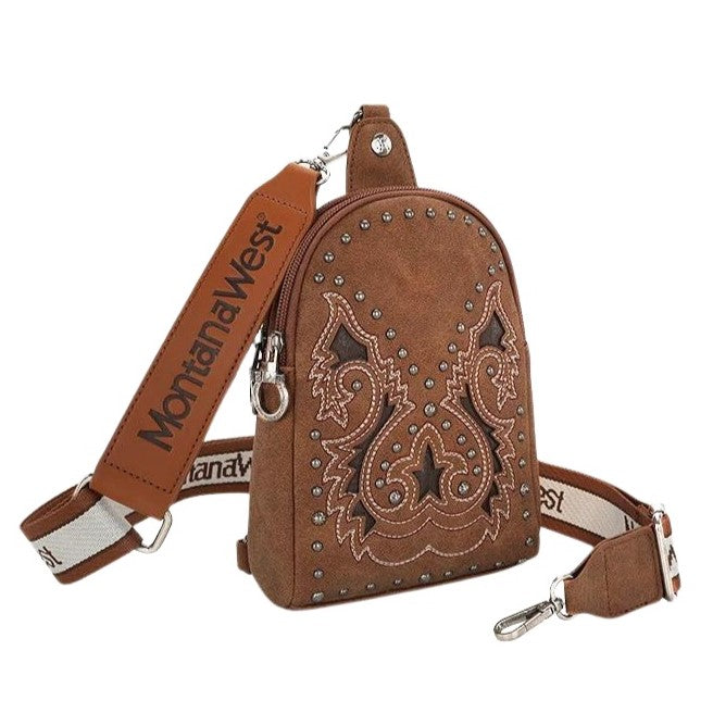 Montana West Boot Scroll Sling Bag Brown MW1137-210BR