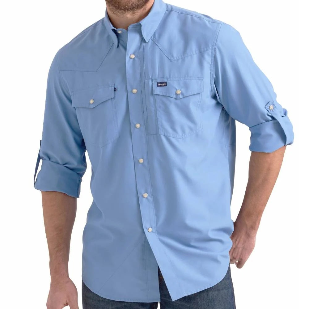 Wrangler Performance Blue Men's Button Up 2352658 Wild Bill's Western Store Wrangler Performance Blue Men's Button Up 2352658 Wild Bill's Western Store