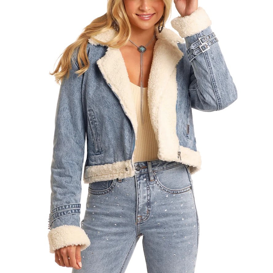 Rock Roll Sherpa Lined Denim Women's Jacket BW92D05346
