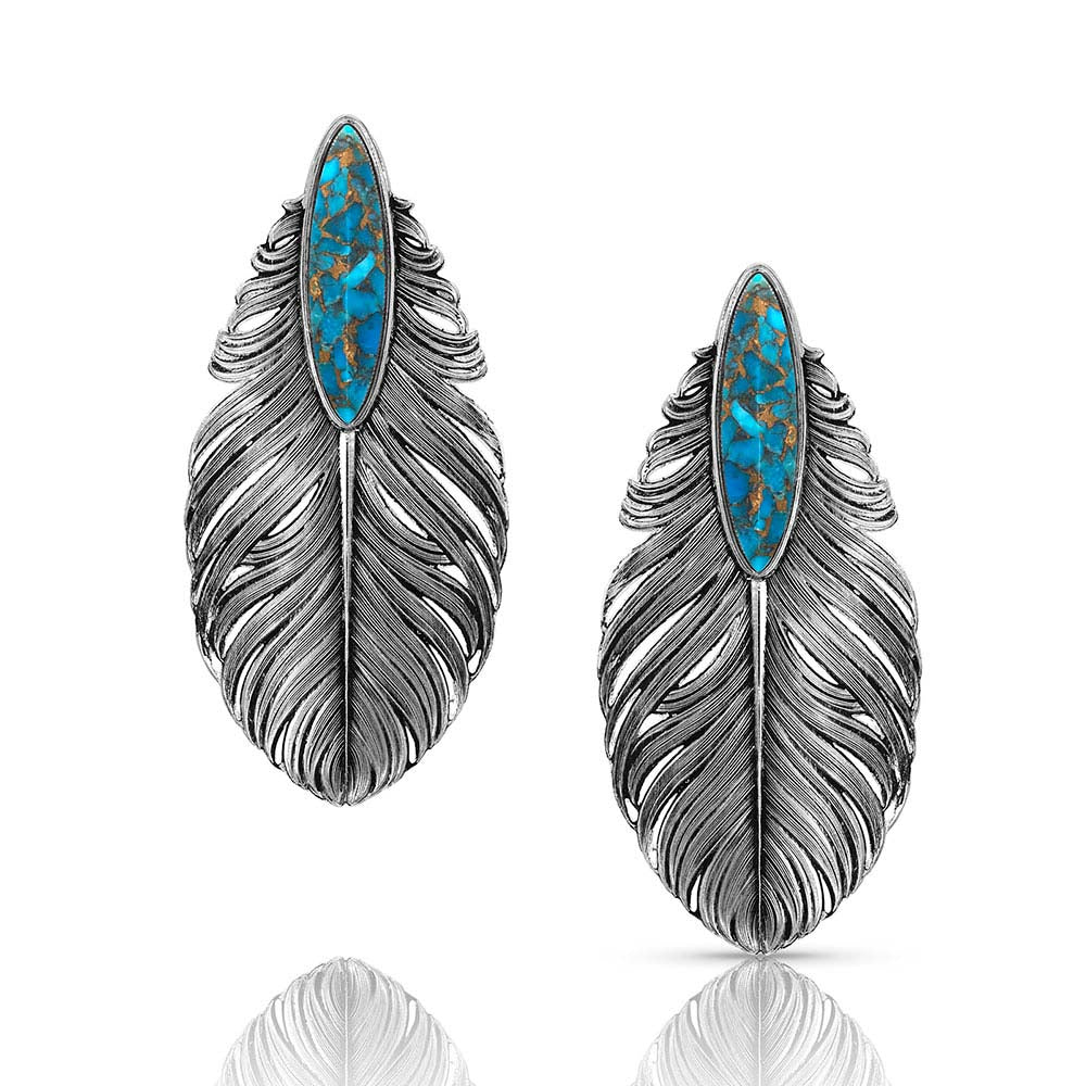Montana Silversmiths Santa Fe Ruffled Feather Turquoise Earrings ER4339TQ
