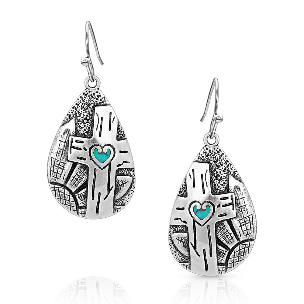 Montana Silversmiths Blooming Cross Opal Teardrop Earrings ER4900