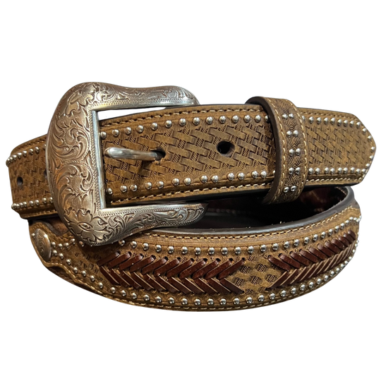 Nocona Ostrich Print Overlay Billet Belt N2491844