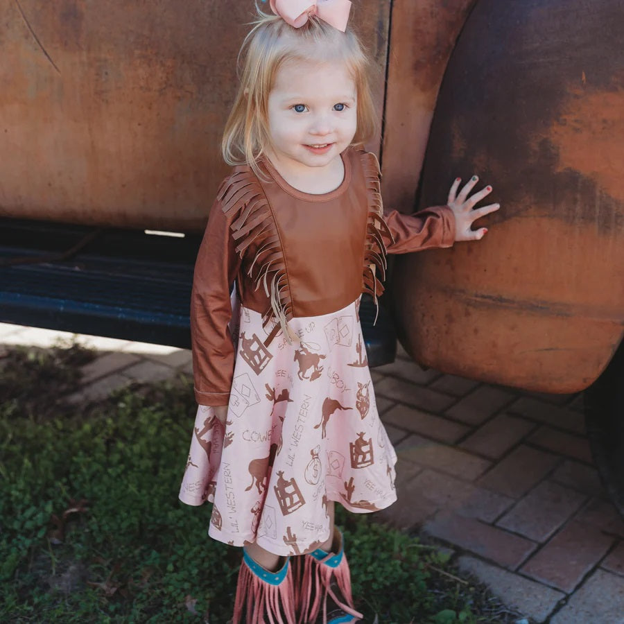 Shea Baby Gambler Cowgirl Leather Fringe Girl's Dress LFD04