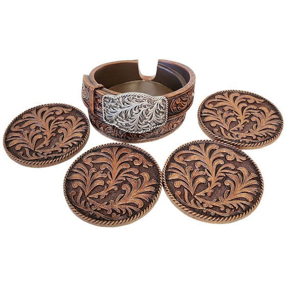 Deleon Leather Belt Look Coaster Set 14654
