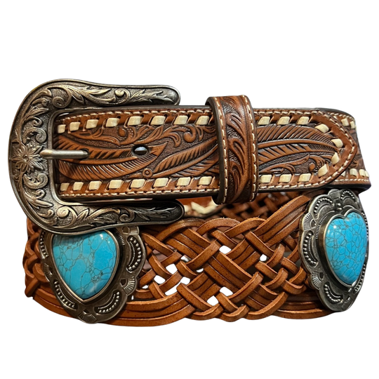Angel Ranch Braided Turquoise Heart Belt D140002408