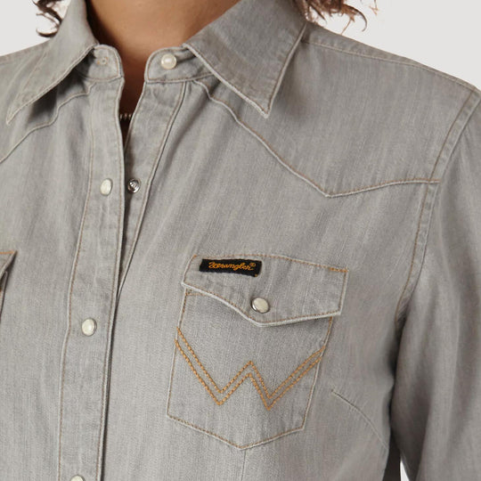 Wrangler Vintage Grey Denim Women's Button Up LW3961D