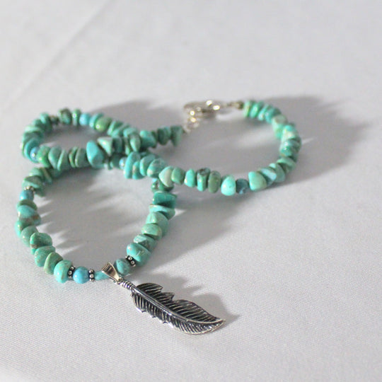 Paige Wallace Turquoise Feather Pendant Necklace 333F