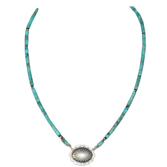 Paige Wallace Silver Concho Turquoise Tubes Necklace 211A