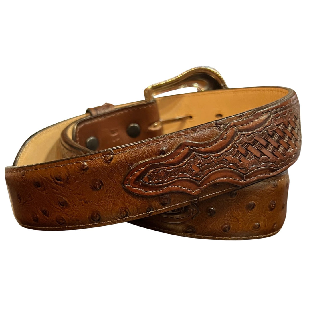 Jaac Arnold Ostrich Print Billet Brown Belt 8215