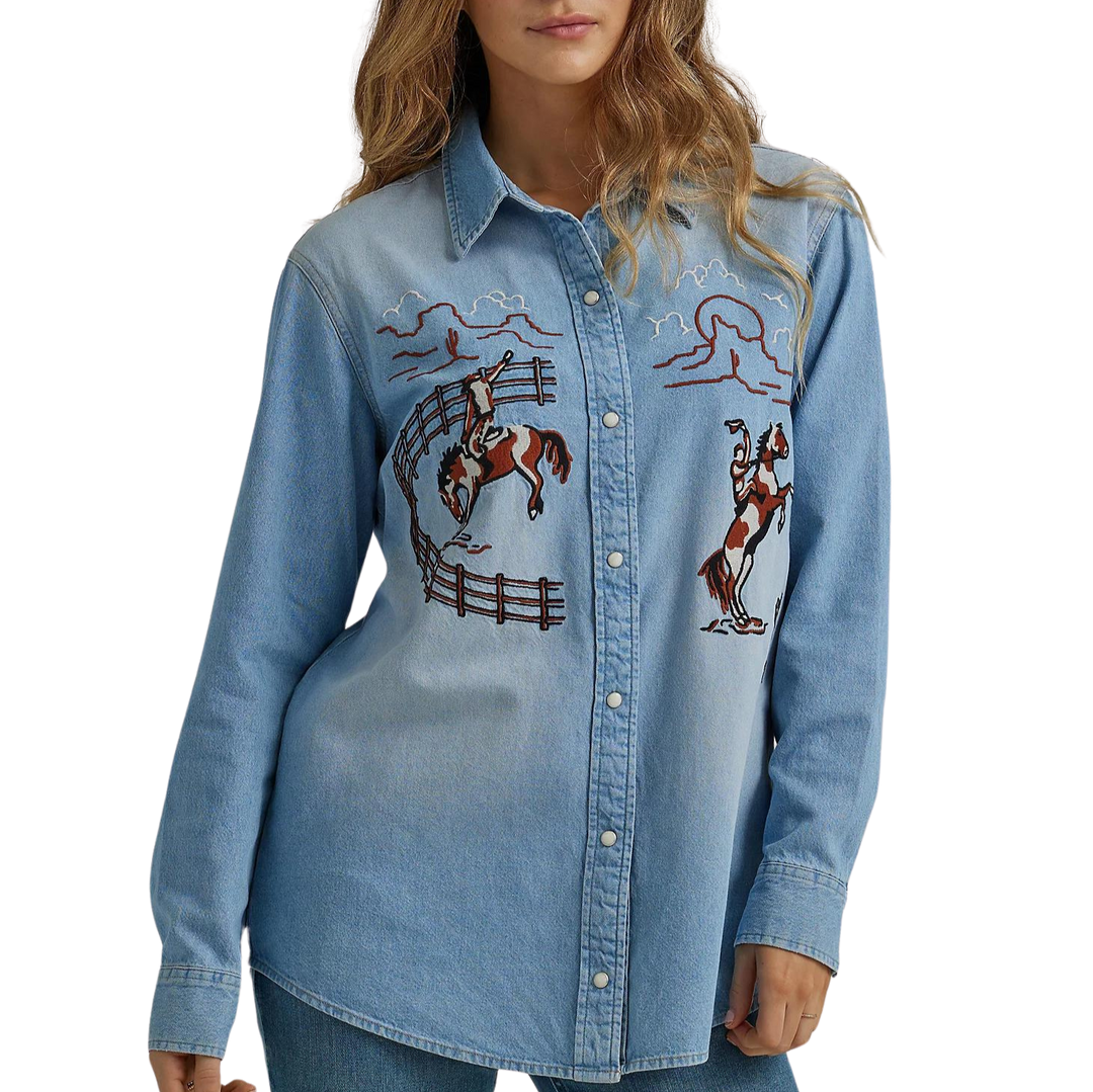 Wrangler Embroidered Denim Women's Button Up 2344683