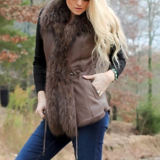 Morris Kaye Dark Brown Shearling Fox Vest 2705V