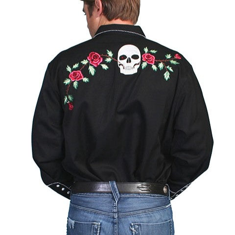 Scully Skull and Roses Retro Men's Button Up P771