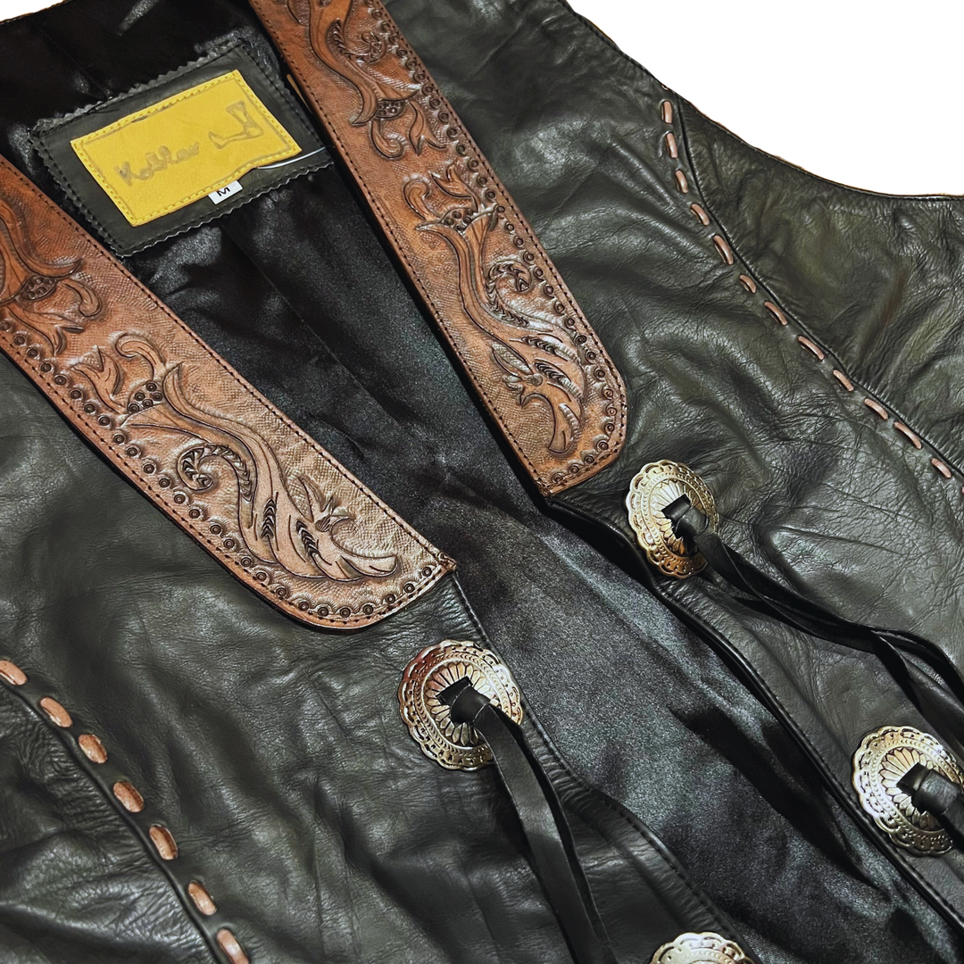 Kobler Carved Black Leather Men's Vest