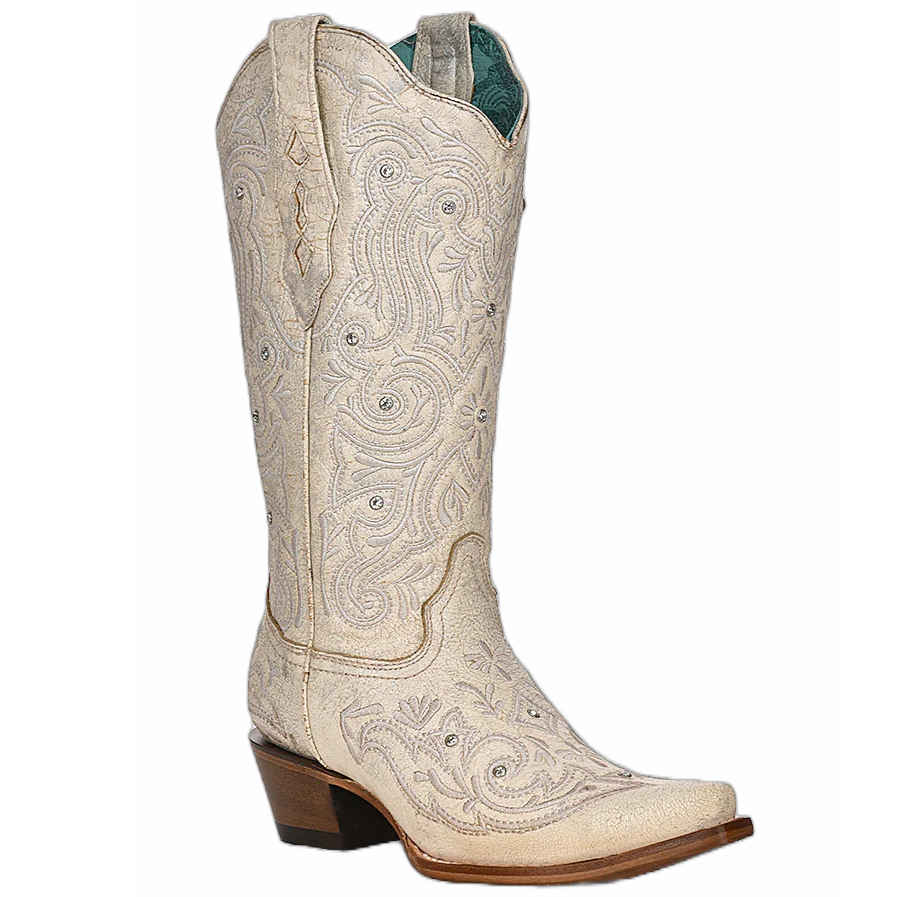 Corral Bone Crystal Embroidery Women's Boot Z5123