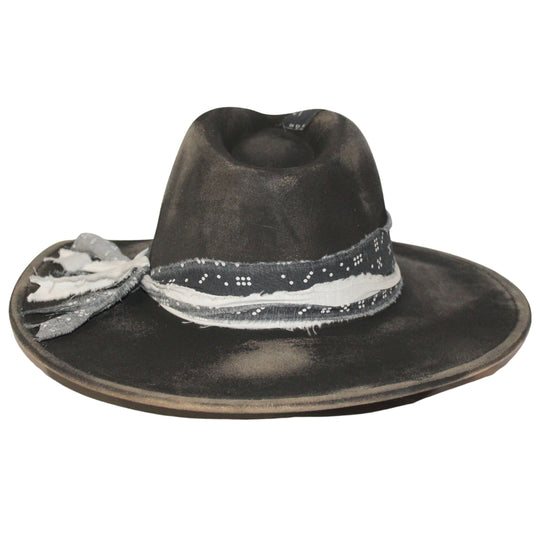 Betsy Simmons Black Fated Wool Flat Brim