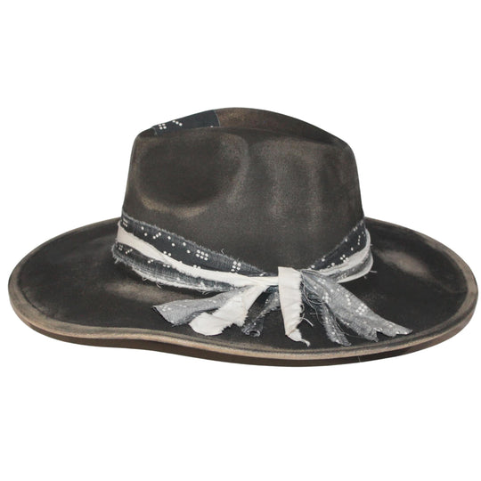 Betsy Simmons Black Fated Wool Flat Brim