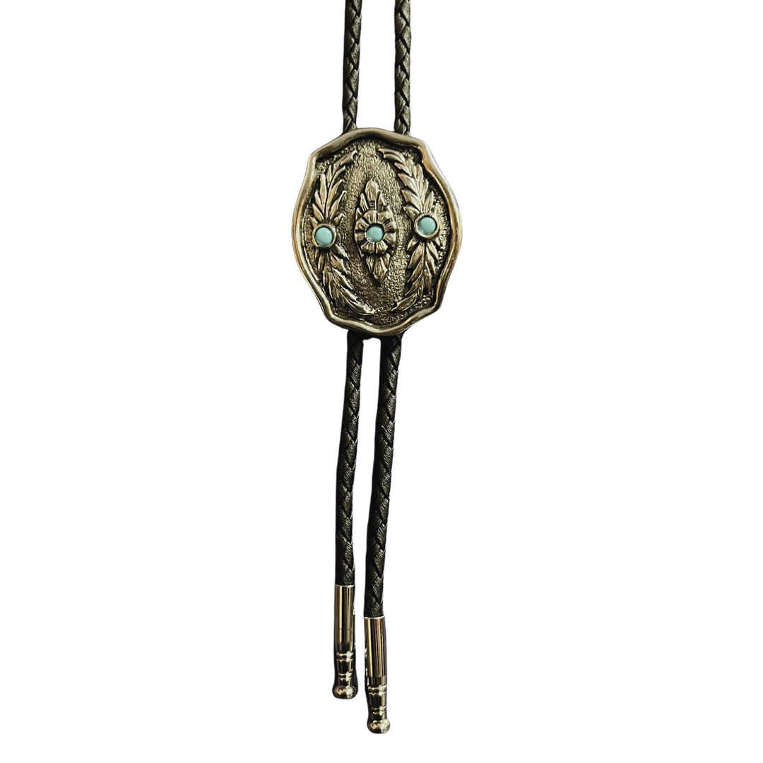 AndWest Feather and Turquoise Bolo Tie BOL174