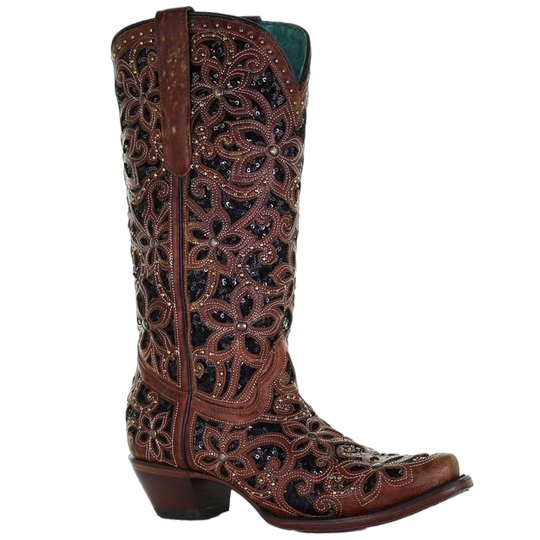 Corral Tan and Black Glitter Inlay Women's Boot A4083