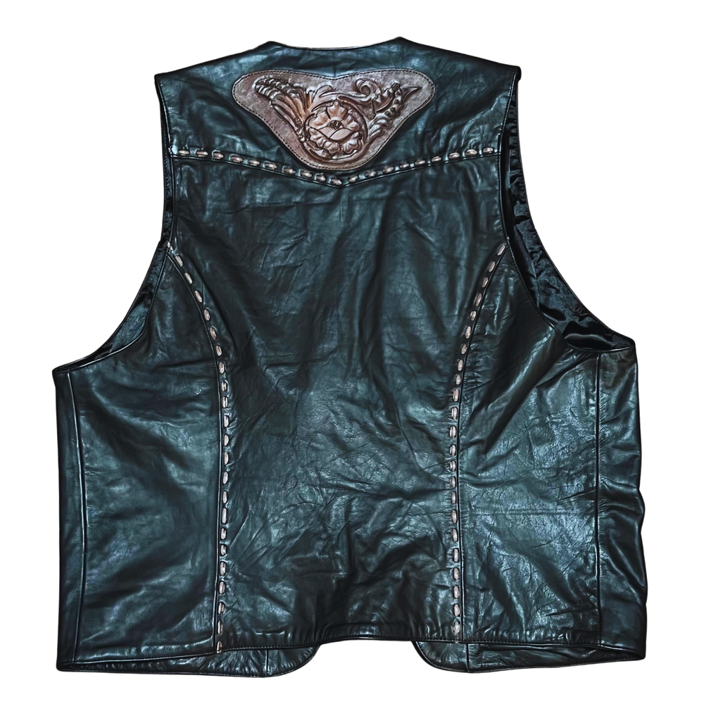 Kobler Carved Black Leather Men's Vest