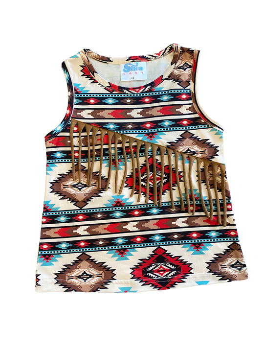 Shea Baby Aztec Suede Fringe Girl's Tank Top STS28