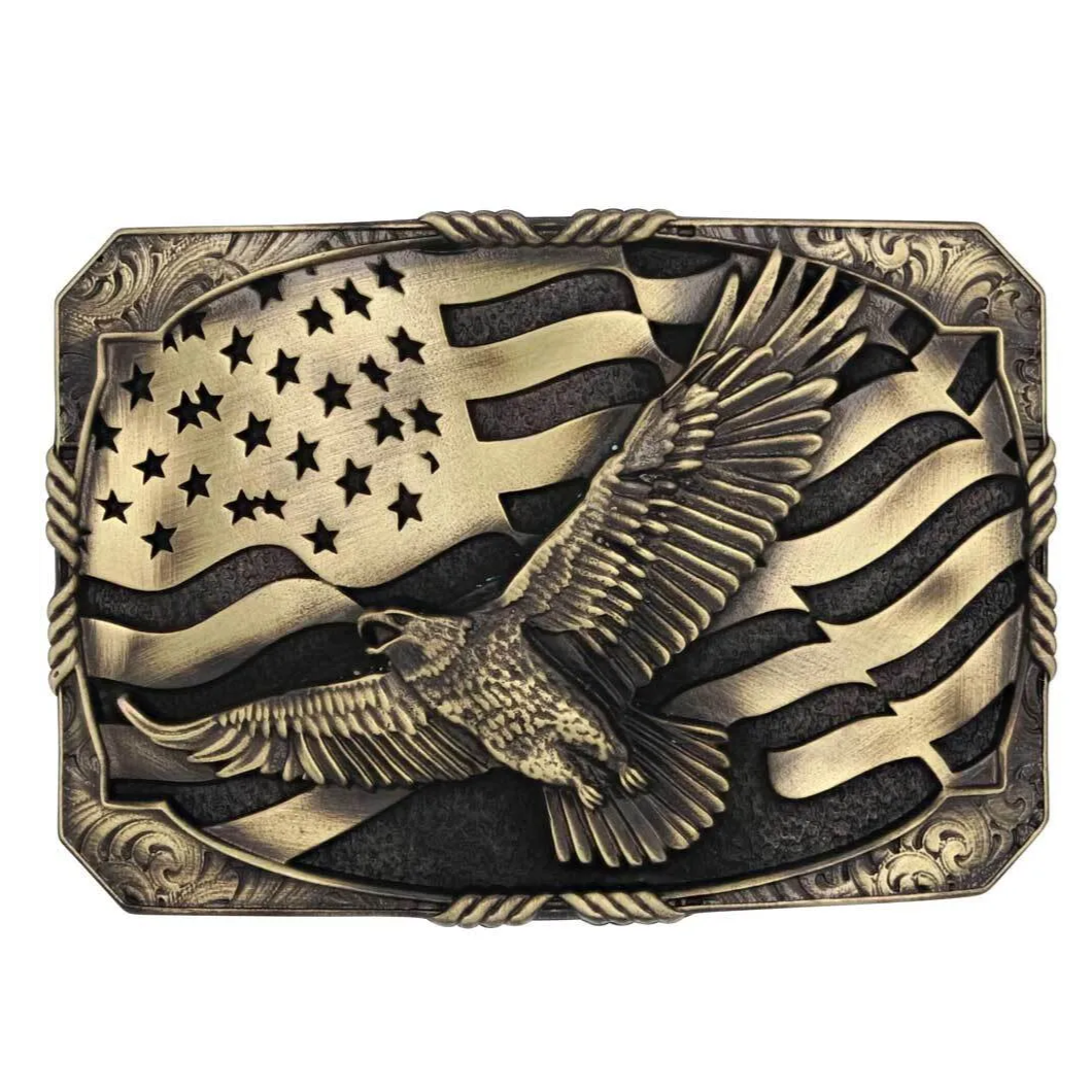 Montana Silversmiths Eagle & Flag Brass Buckle A947C