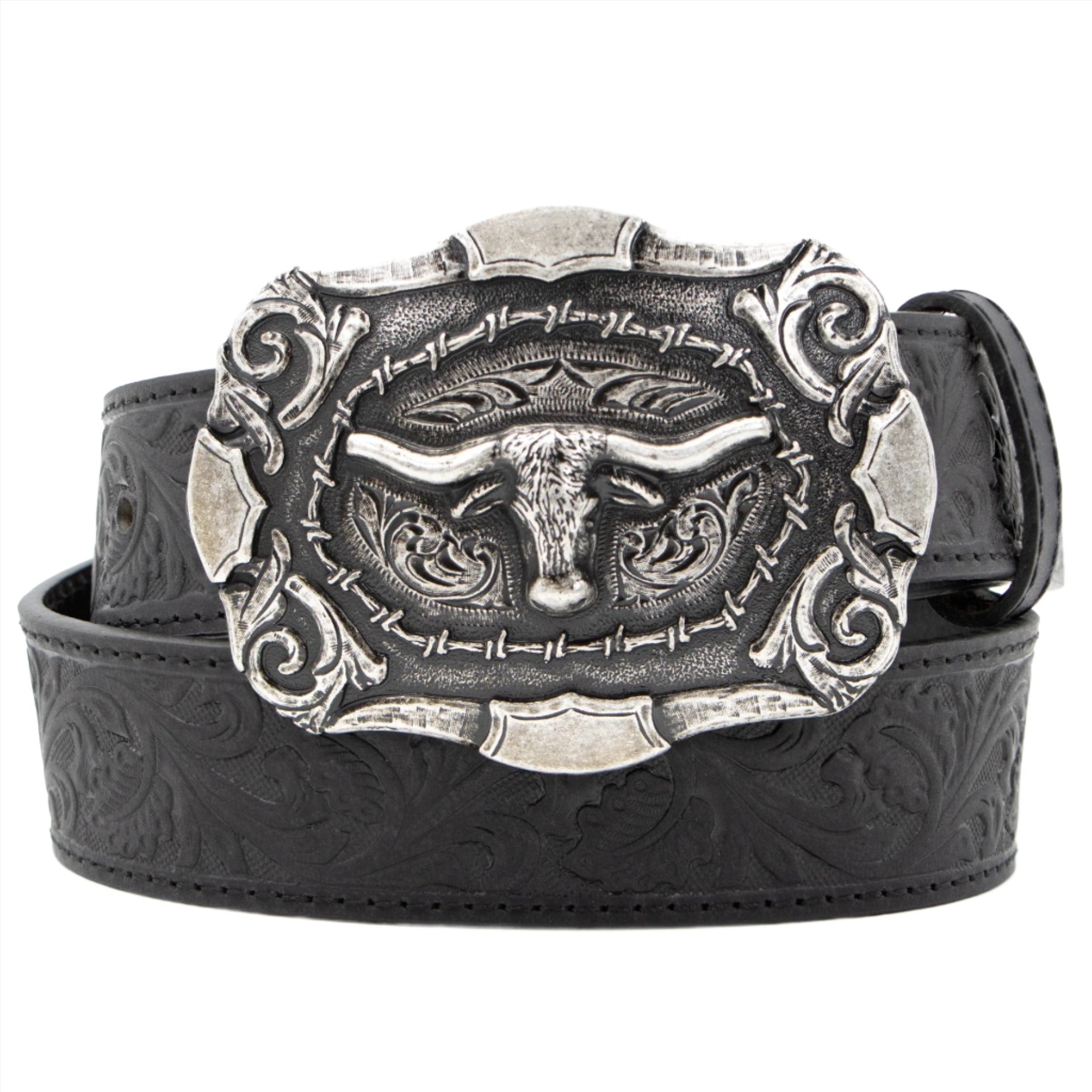 AndWest Longhorn Tooled Black Belt