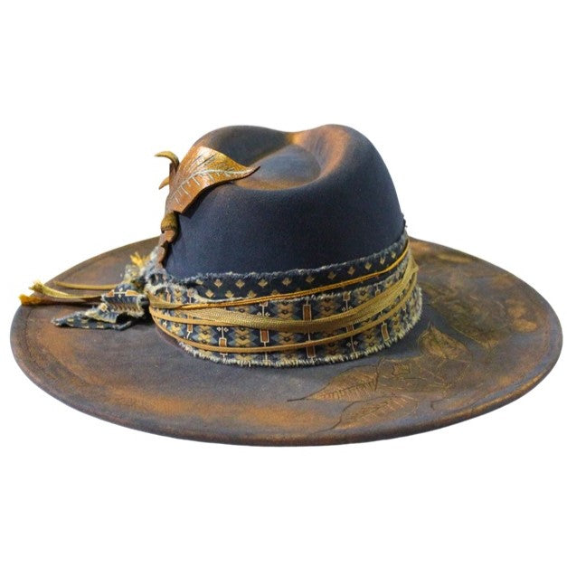 Betsy Simmons Blue Antique Rose Wool Flat Brim