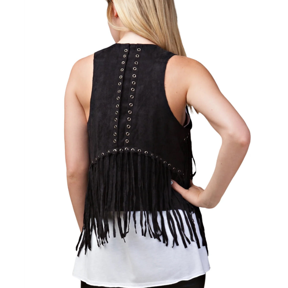 Vocal Eyelet Fringe Black Women's Vest IM0653V