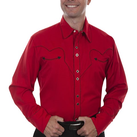 Scully Solid Crimson Men's Button Up P726