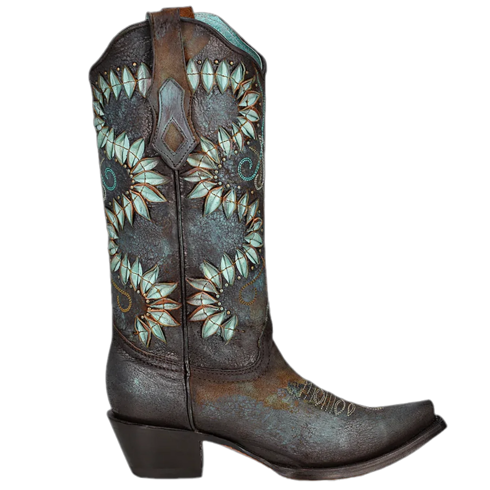 Corral Brown and Turquoise Floral Embroidery Women's Boot C3879