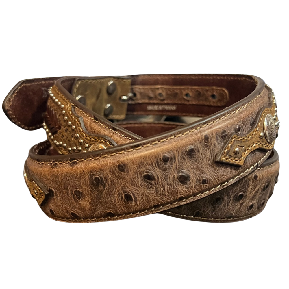 Nocona Ostrich Print Overlay Billet Belt N2491844