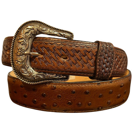 Jaac Arnold Ostrich Print Billet Brown Belt 8215