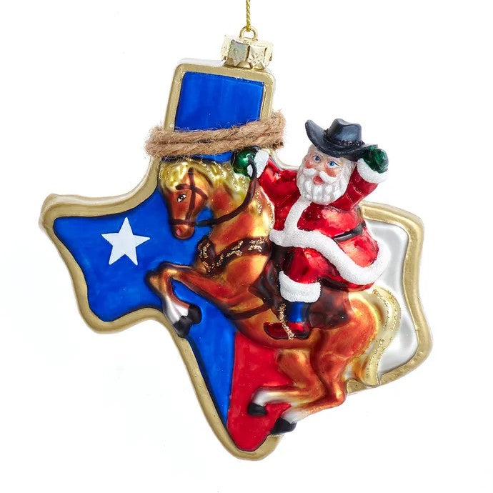 Kurt Adler Glass Texas Santa Christmas Ornament 4.5" J8830