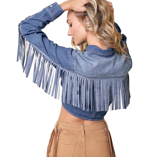 Saints & Hearts Fringe Tie-Front Denim Women’s Top SIT3797C