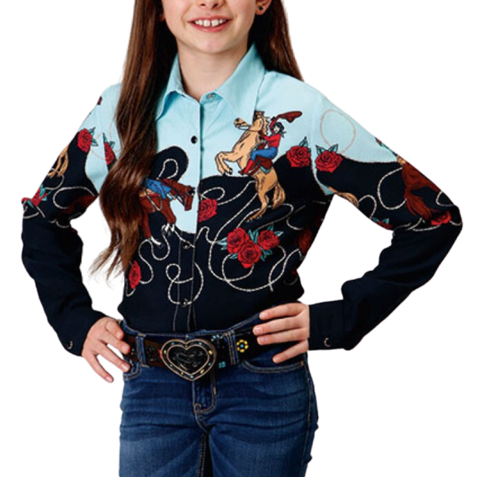 Roper Blue and Black Cowgirl Girl's Button Up 03-080-0590-6114