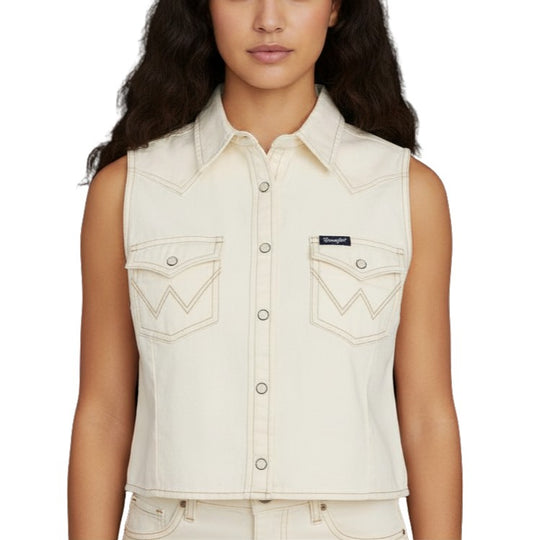 Wrangler White Denim Women's Crop Vest 112379493
