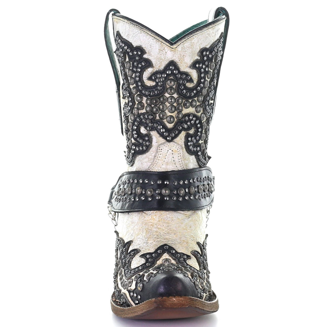 Corral White and Black Overlay Studded Bootie A3973